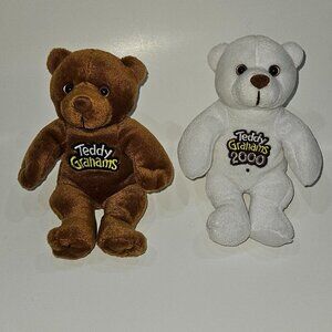 2 Teddy Grahams Bear Plush Lot White TG Millennium Brown Spicey Cinnamon